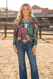 Western cowgirl print long sleeve women's boutique tops Southern Stitch XCH17614