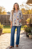 Trendy floral print & plaid ruffle women's boutique tops Southern Stitch XCH17652
