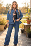 Western denim blue 3/4 sleeve ruffled women's boutique coat Southern Stitch XCH17579
