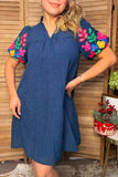 Western Short Sleeve Embroidery Women's Boutique Dress Southern Stitch XCH17754