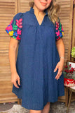 Western Short Sleeve Embroidery Women's Boutique Dress Southern Stitch XCH17754