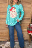 Christmas santa turquoise dots long sleeve women's boutique top Southern Stitch XCH17773