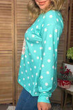 Christmas santa turquoise dots long sleeve women's boutique top Southern Stitch XCH17773