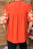 Trendy floral embroidery puff short sleeve women's boutique top Southern Stitch XCH17778