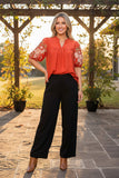 Trendy floral embroidery puff short sleeve women's boutique top Southern Stitch XCH17778