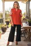 Trendy floral embroidery puff short sleeve women's boutique top Southern Stitch XCH17778