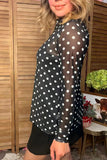 Western black dots mesh long sleeve women's boutique tops Southern Stitch XCH17779