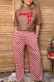 Western red & white checkered wide leg women's boutique pant Southern Stitch XCH17806
