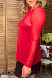 Western red mesh long sleeve women's boutique top Southern Stitch XCH17835