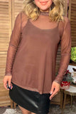Western brown mesh long sleeve women's boutique top Southern Stitch XCH17836
