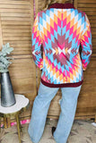 Multi color Aztec printed zipper pullover western plus size women top XCH9577 (AS7)
