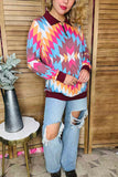 Multi color Aztec printed zipper pullover western plus size women top XCH9577 (AS7)