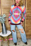 Multi color Aztec printed zipper pullover western plus size women top XCH9577 (AS7)