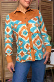 Western aztec print & brown suede long sleve women's boutique top YDG17572