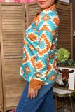 Western aztec print & brown suede long sleve women's boutique top YDG17572