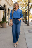 Western floral embroidery soft denim 3/4 sleeves women's boutique top Southern Stitch YDG17573