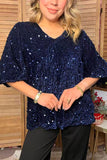 Western navy blue sequin bell sleeve women's boutique top Southern Stitch YDG17780