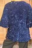 Western navy blue sequin bell sleeve women's boutique top Southern Stitch YDG17780