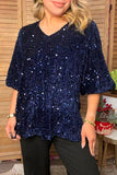 Western navy blue sequin bell sleeve women's boutique top Southern Stitch YDG17780
