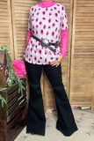 Grey/fuchsia leopard printed short sleeve women top YMY10657 FS5