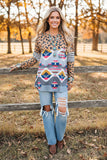 Western leopard & aztec & striped long sleeve women's boutioque top YMY11637 ES6