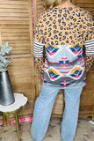 Western leopard & aztec & striped color block long sleeve women top YMY11637 ES1