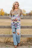 Western leopard & aztec & striped long sleeve women's boutioque top YMY11637 ES6