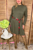 Solid olive green long sleeve dress w/pockets YMY11950-1 (AS15)