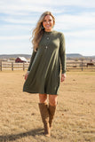 Western olive green long sleeve dress women's boutique dress w/pockets YMY11950-1 AS9
