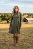 Western olive green long sleeve dress women's boutique dress w/pockets YMY11950-1 AS9