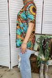 Western women t-shirt Sunflower & animal print turquoise w/short sleeve YMY12501 IS17
