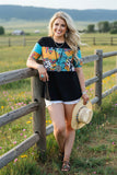 YMY12592 Western patterns printed & black short sleeve women top GS10