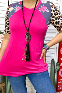 YMY13084 Fuchsia floral & leopard printed women top (ES2)