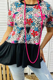 YMY13089 Leopard & floral black printed blouse
