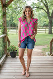 Chic Mint flower short sleeve women boutique tops w/ruffles YMY13365 (DS9)