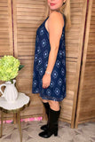 Aztec printed dark blue background sleeveless women dress YMY13971 (BS3)
