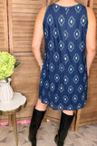Aztec printed dark blue background sleeveless women dress YMY13971 (BS3)