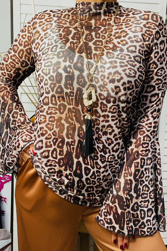 YMY13973 Leopard printed bell sleeve blouse