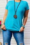 YMY14031-3 Turquoise jersey knit fabric short sleeve women top