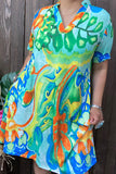 YMY14149 Short sleeve mint floral printed women dress w/pockets v-neckline (AS5)