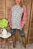 Western pluse size leopard & checked printed raglan long sleeve women blouse YMY14151 (BS4))