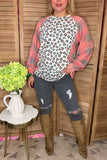 Western pluse size leopard & checked printed raglan long sleeve women blouse YMY14151 (BS4))