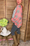 Western pluse size leopard & checked printed raglan long sleeve women blouse YMY14151 (BS4))