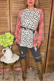 Western pluse size leopard & checked printed raglan long sleeve women blouse YMY14151 (BS4))