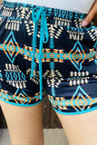 YMY14315 Turquoise Aztec printed women shorts w/adjustable waist strap