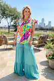 Trendy turquoise wide leg women's boutique pant Southern Stitch YMY14804 IS9