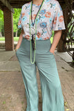 YMY15192 Solid turquoise long straight women pants w/pockets (GS5)