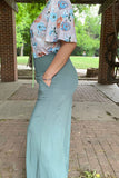 YMY15192 Solid turquoise long straight women pants w/pockets