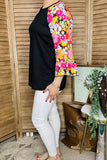 Women t-shirt wholesale Floral sleeve & black body top YMY15382
