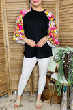 Women t-shirt wholesale Floral sleeve & black body top YMY15382